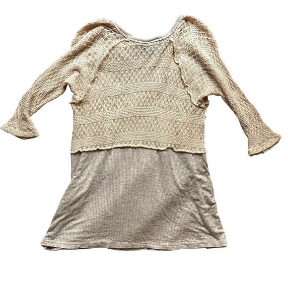 Beige Knit and Flowy Fleur de Lis Rhinestone Detail Top Women's Size XS - Picture 2 of 4